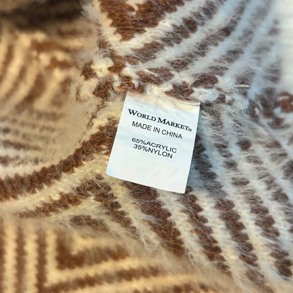 World Market Long Open Front Cozy Cardigan One Size Cream Brown Boho Geometric - Picture 5 of 6